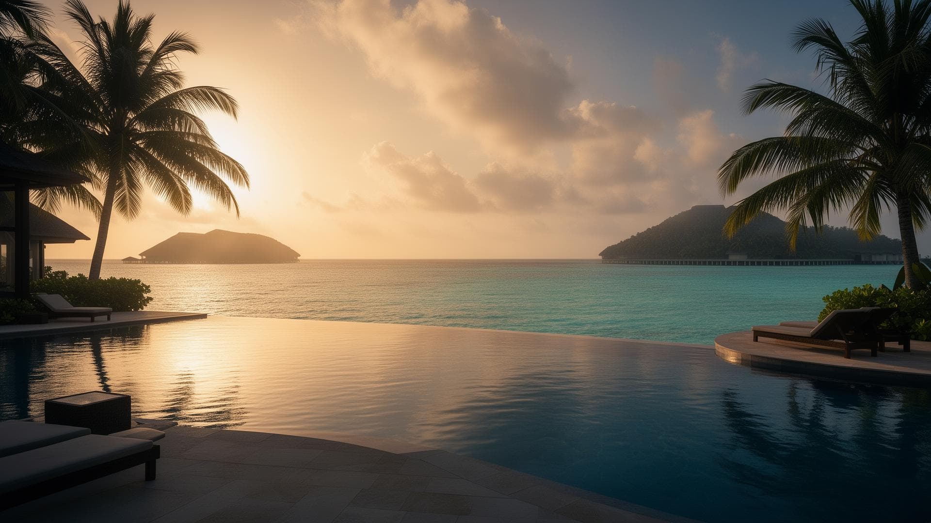 Cinematic infinity pool at golden hour